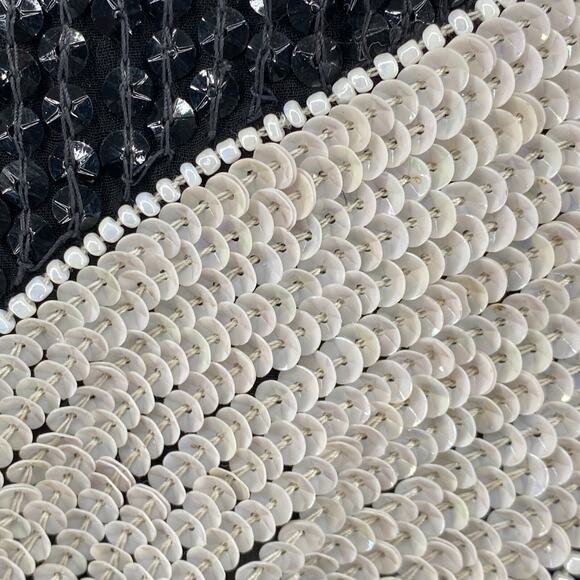 SEQUINED Blouse M Silk Crepe Fully Beaded Heavy Embellished V-Neck Vintage Black - Picture 6 of 11